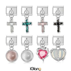 Romantic Heart Cross Round Charm