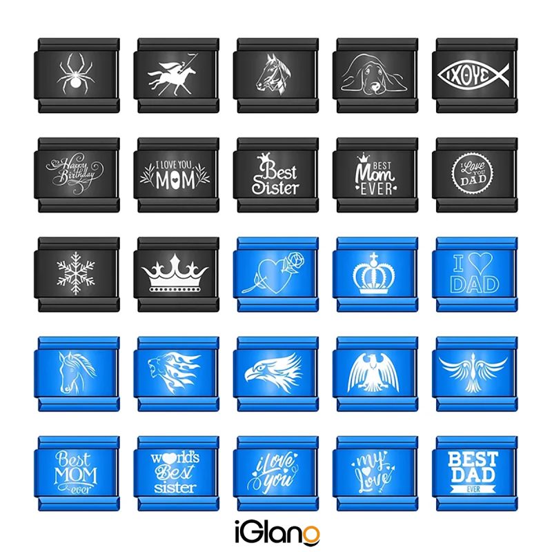 Black Blue Crown Animal Love Mom Dad Italian Links Charm