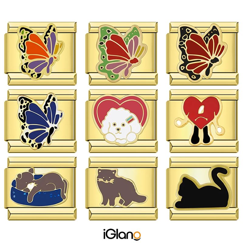 Butterfly Cat Golden Italian Charm