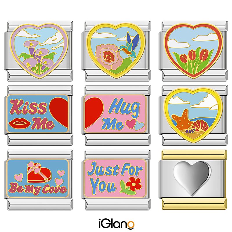 Flower Heart Kiss Me Italian Charms