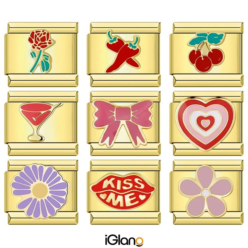 Flower Cherry Heart Kiss Me Pepper Golden Italian Charm