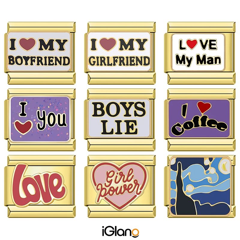 I Love Heart Golden Italian Charm