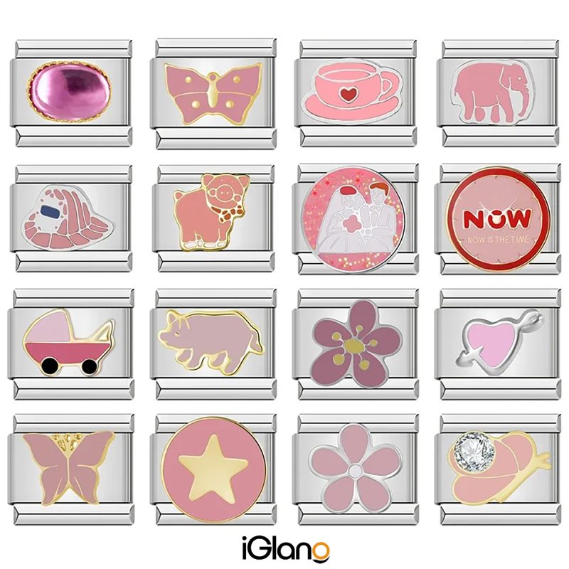 Pink Flower Butterfly Italian Charms