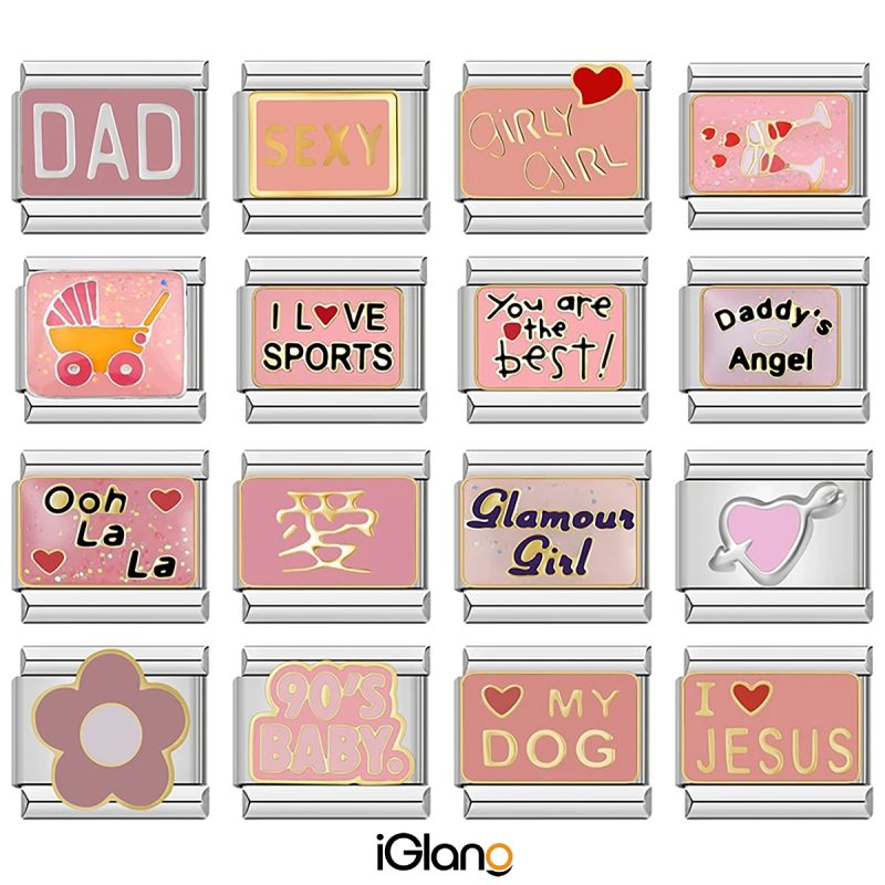 Pink Flower Dad Italian Charms