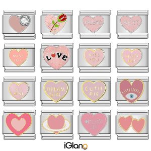 Pink Romantic Heart Cat Flower Italian Charms