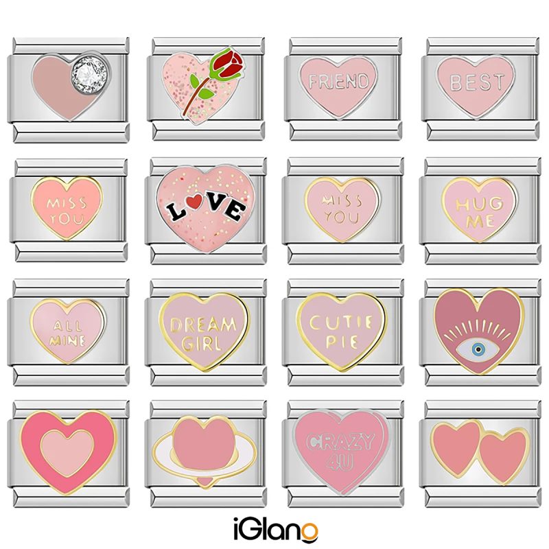Pink Romantic Heart Cat Flower Italian Charms