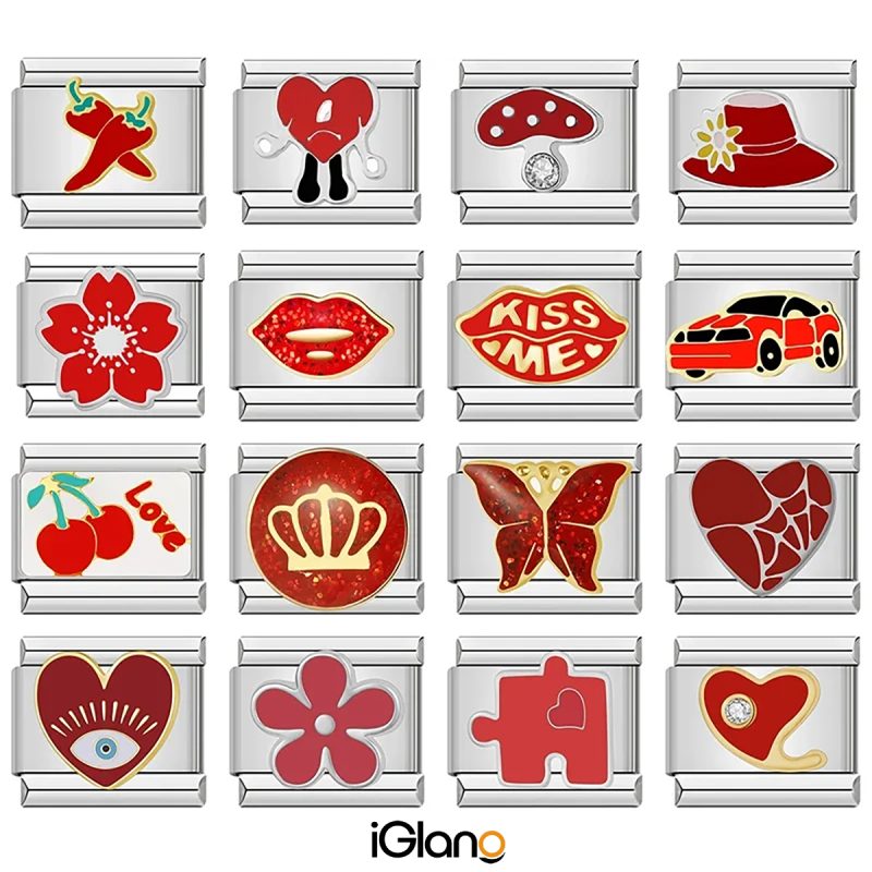 Red Glaze Flower Heart Kiss Me Charms